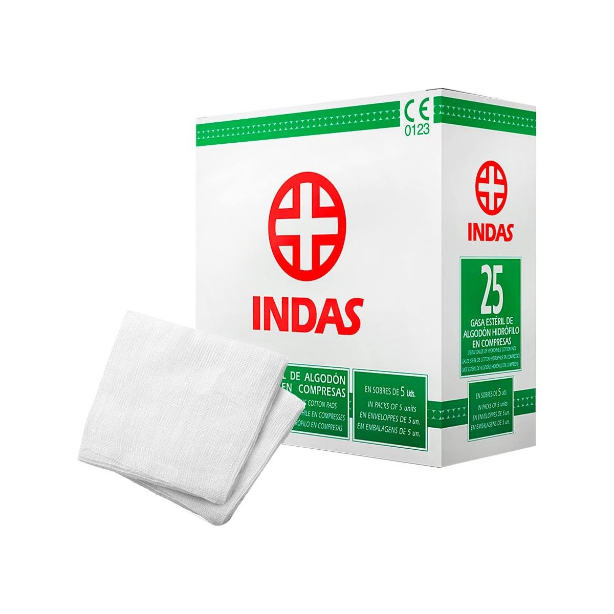 Indas Caja 25 Apósitos Gasa Estéril 400 Cm2 5 U