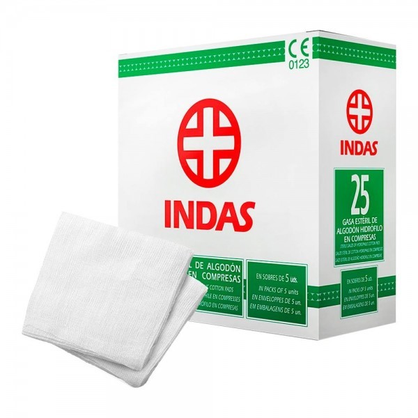 Indas Caja 25 Apósitos Gasa Estéril 400 Cm2 5 U