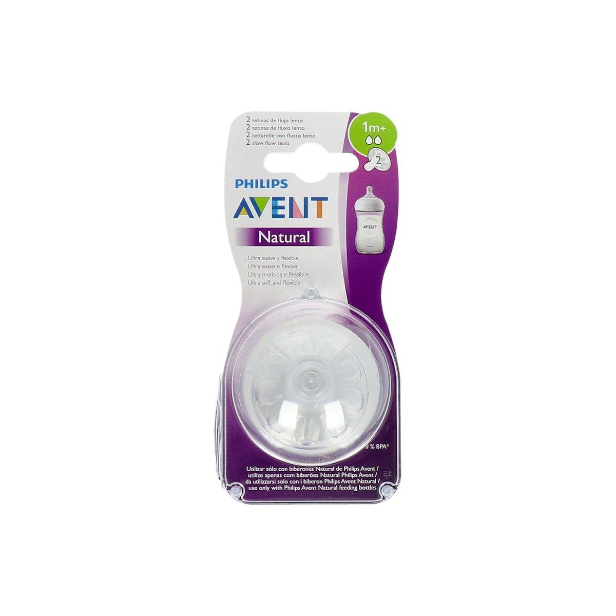 Tetina Avent Natural Flujo Lento + 1M 2Un