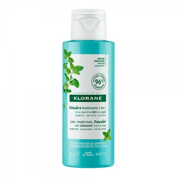 Klorane Polvo purificante limpiador 3 en 1 a la Menta Acuatica BIO y arcilla Pieles mixtas y pieles grasas 50g